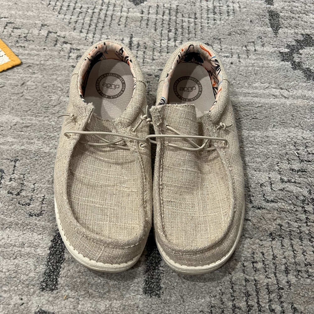 Hey Dude Women’s Wally Casual Beige Shoes with shimmer